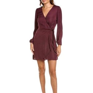 Socialite Satin Long Sleeve Wrap Mini Dress
